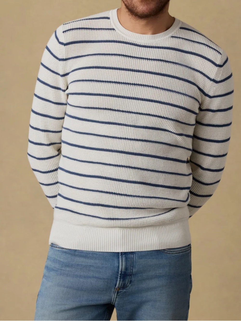Faherty Mens Sunwashed Sweater Ivory Night Stripe MEDIUM NWT